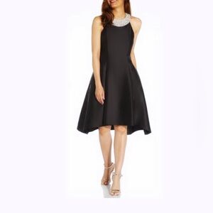 Adrianna Papell Beaded Midi Dress Sparkling Beadwork Halter Neck Size 12 Pockets